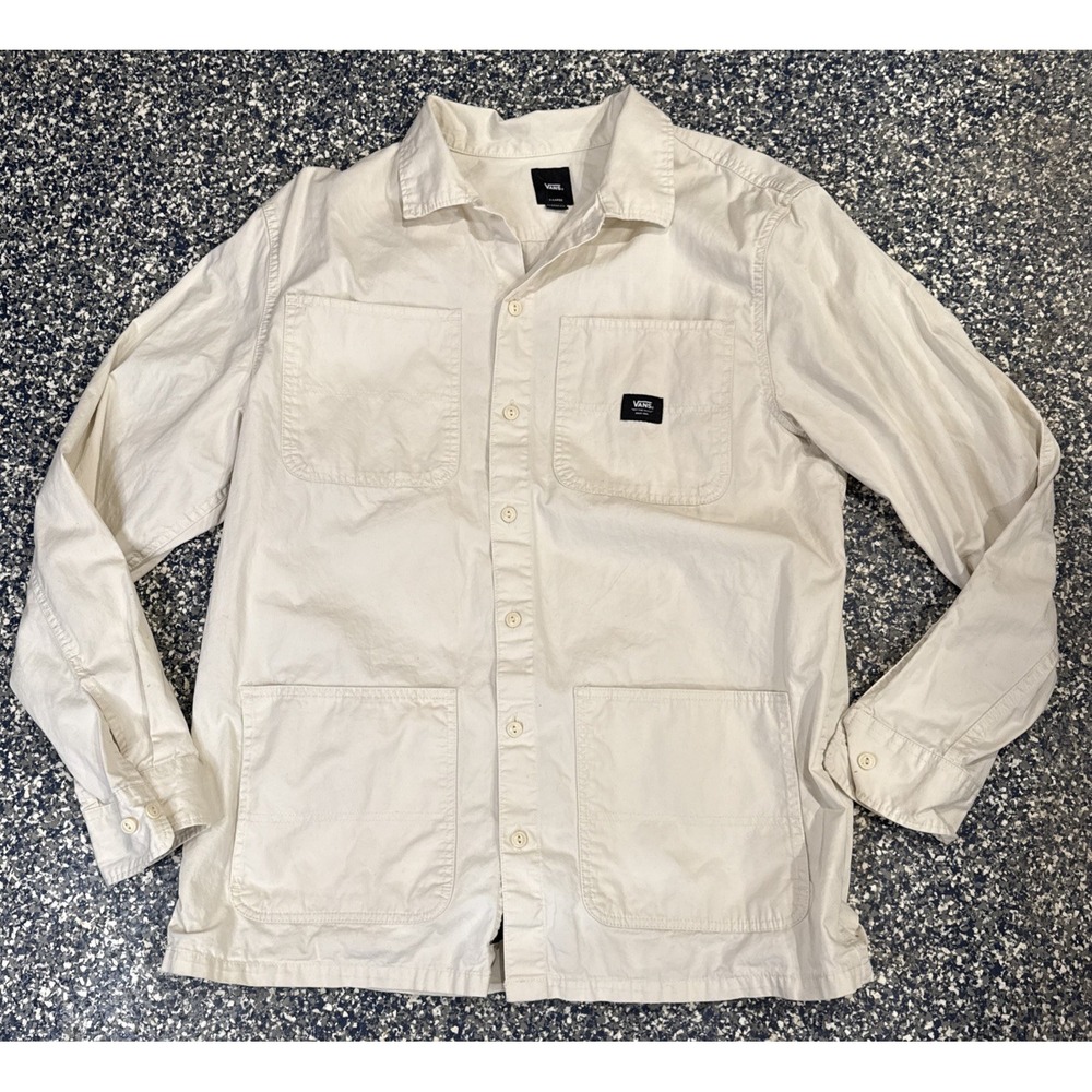 Vans Long Sleeve Button Up Shirt Mens XL Tan Beige Utility Work Shirt Classic